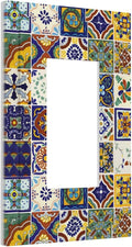 Yellow Mexican Moroccan Sun Tile 1 Gang Decorator Light Switch Cover Single GFCI/Rocker Outlet Switch Wall Plate for Dimmer,USB Outlet Mid Size