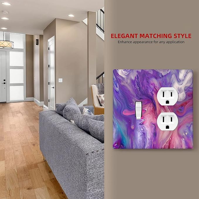 Liquid Marble Modern Abstract Texture Abstract Purple Paint Wall Art Wallplates 1 Toggle 1 Duplex Electrical Gfci Faceplate Decorative Light Switch Covers Switch Plate for Office Living Room Decor