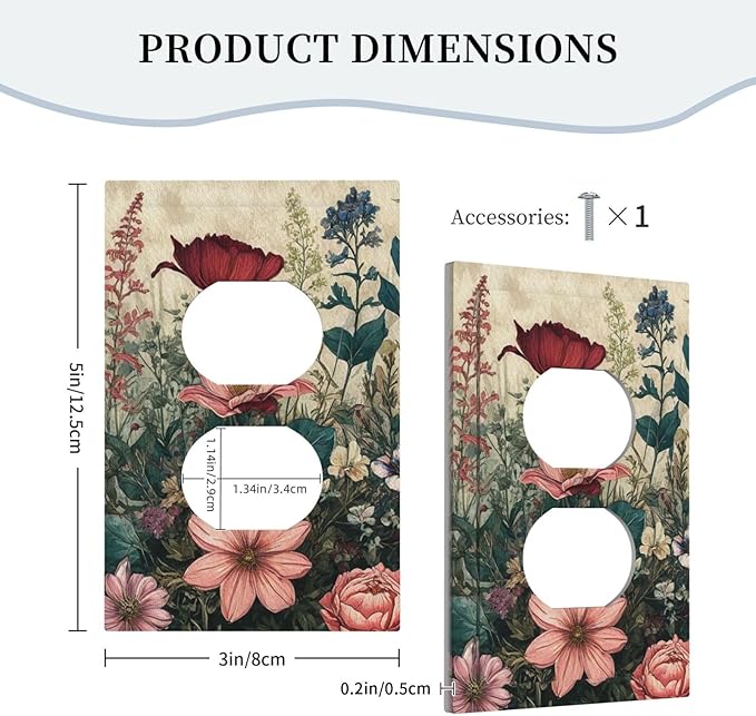 Decorative Outlet Covers Rustic Wildflower Red Floral Green Plant 1 Gang Duplex Light Switch Cover Plate Wall Plates for Electrical Outlets Electrical Switchplate Face Plate