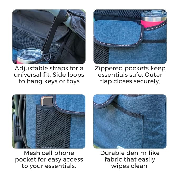 Toddleroo by North States - Baby Stroller Organizer: Universal Stroller Caddy with Cup Holder - Adjustable Storage Attachment for Strollers - Navy
