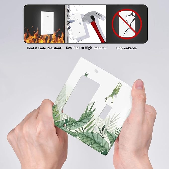 Deer Banana Leaves Palm Trees Green Plants Outlet Covers 1 Toggle 1 Rocker Combination Decorative Wall Plate Electrical Switch Plates Light Switch Cover Plate for Bed Room Living Room Decor