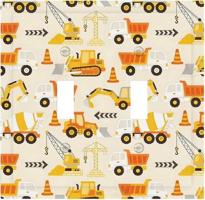 Decorative Light Switch Cover Plate Construction Vehicle Yellow Trucks Diggers 2 Gang Outlet Covers Double Toggle Wall Plates for Electrical Switch Plate Covers Faceplate for Home Decor