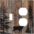 Wallplates Rustic Forest Antler Elk Deer Silhouettes Animals Wood Grain 1 Toggle 1 Duplex Switch Plate Electrical GFCI Faceplate Decorative Light Switch Covers for Farmhouse Home Decor