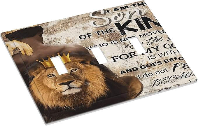 Quotes African Teen Boys Man Afro Lion Wildlife King Blessed 3 Gang Light Switch Cover Decorative Triple Toggle Wall Plate Cover Electrical Face Wallplate Cover