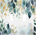 Boho Goldgreen Leaf Botanical Eucalyptus Leaves Decorative Switch Plates 2 Gang Double Toggle Outlet Light Switch Cover Wall Plate Electrical Faceplate for Bedroom Living Room Decor