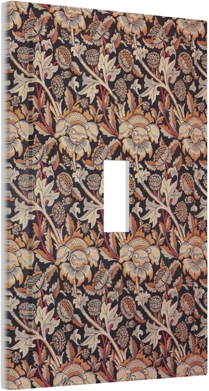 Decorative Light Switch Cover Vintage William Morris Floral Plants 1 Gang Single Toggle Decorator Outlet Wall Plate Device Electrical Faceplate Switchplates for Bedroom living Room Decor