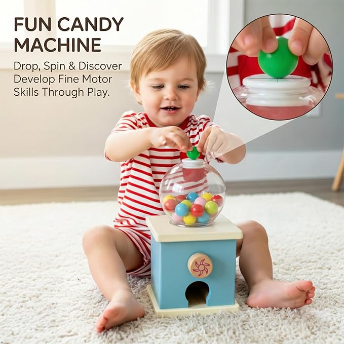 QimuMku 9.6" Wooden Gumball Machine Counting Montessori Toys for 3 4 5 Years Old Boys Girls, Toddler Preschool Learning Activities Toy for Kids Ages 4-8, Birthday Gifts Sensory Toys