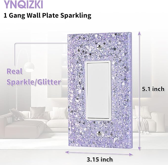 Purple Light Switch Cover - Sparkling Outlet Covers Wall Plate for Girls Room,Bathroom - 1-Gang Rocker 5.10"x3.15"