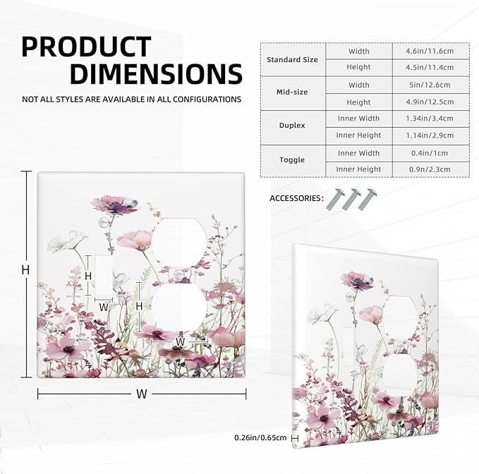 Floral Pink Watercolor Wildflowers Plant Flower Wallplates 1 Toggle 1 Duplex Switch Plate Electrical GFCI Faceplate Decorative Light Switch Covers for Bedroom Living Room Decor