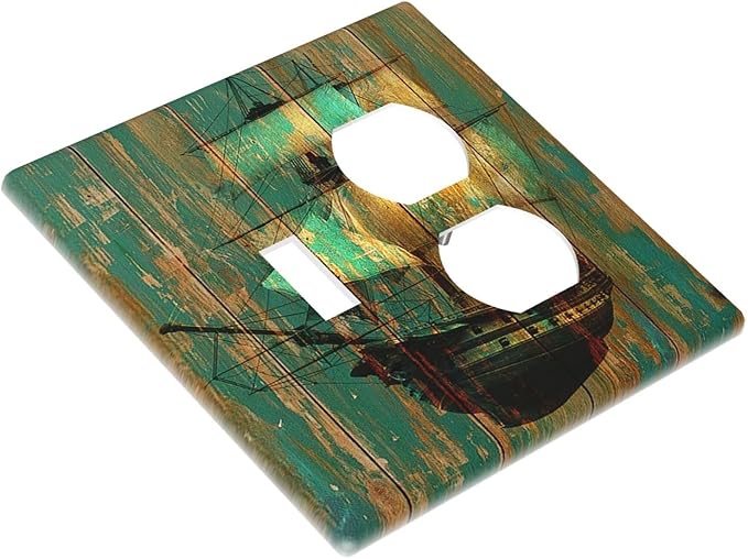 Wallplates Rustic Green Wood Grain Sailboat 1 Toggle 1 Duplex Switch Plate Electrical GFCI Faceplate Decorative Light Switch Covers for Farmhouse Bedroom Decor
