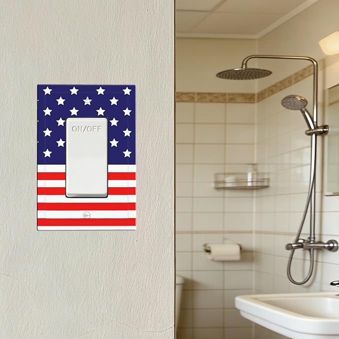 American Flag Single Rocker Switch Cover - 1-Gang Standard US Size Patriotic Stars & Stripes Light Switch Covers, 4th of July USA Pride for Holiday Decor