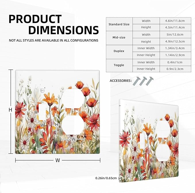 Watercolor Wild Flower Floral Daisy Plant Wallplates 1 Toggle 1 Duplex Switch Plate Electrical GFCI Faceplate Decorative Light Switch Covers for Bedroom Living Room Decor