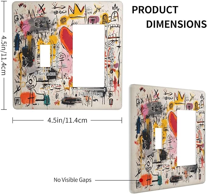 Colorful Graffiti Street Art Banksy Prints Outlet Covers 1 Toggle 1 Rocker Combination Decorative Wall Plate Electrical Switch Plates Light Switch Cover Plate for Kids Room Office Decor