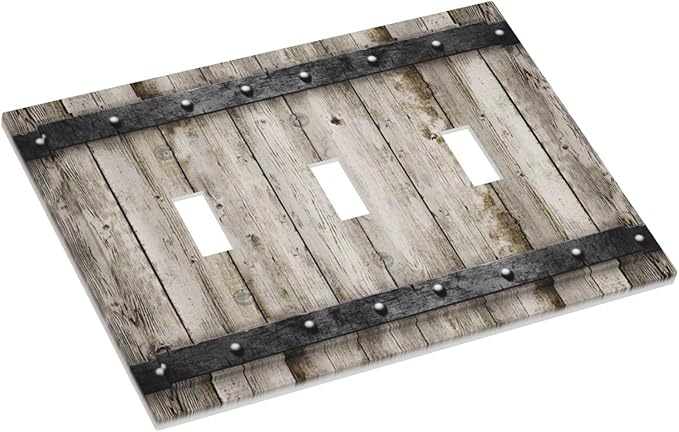 Vintage Retro Western Country Style Barn Cabin Teal Blue Wood 3 Gang Light Switch Cover Kitchen Old Oak Wooden Theme Decorative Triple Toggle Switch Wall Plate Electrical Faceplate Switch Face Plate