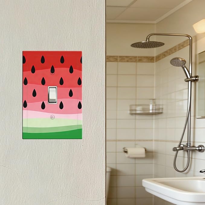 Gradient Watermelon Slice & Seeds 1-Gang Toggle Light Switch Plate, Summer Freshness Cute Fruit Design Decorative Wall Plate for Kitchen Decor