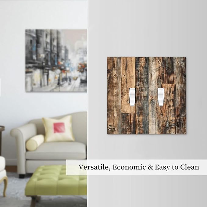 Decorative Switch Plates Rustic Brown Wood Pattern Splice Plank 2 Gang Double Toggle Outlet Light Switch Cover Wall Plate Electrical Faceplate For Farmhouse Cabin Decor