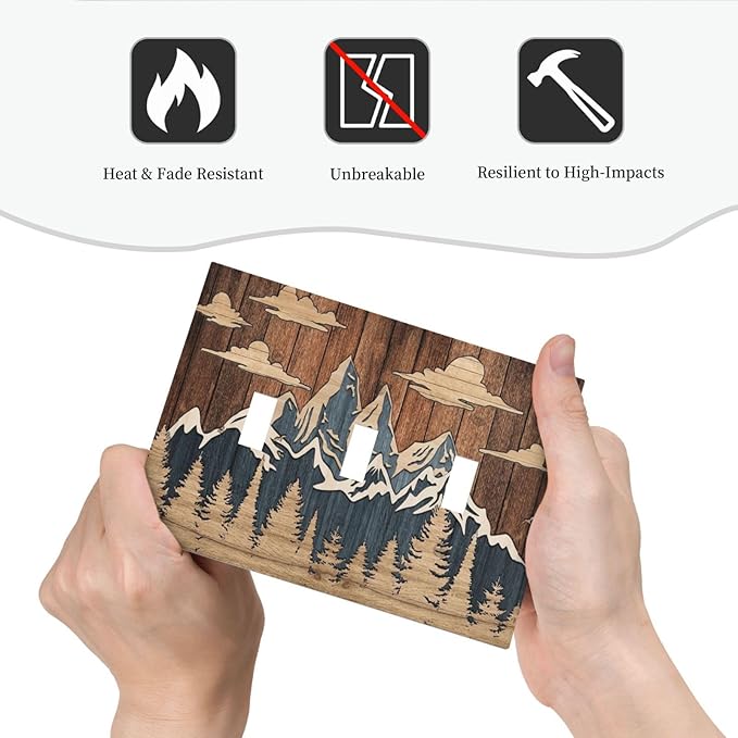 Blue Mountain Range Forest Nature Wilderness Wood Texture Decorative Switch Plates 3 Gang Wall Plate Triple Toggle Light Switch Cover Faceplate Electrical Wall Panels for Farmhouse Home Decor