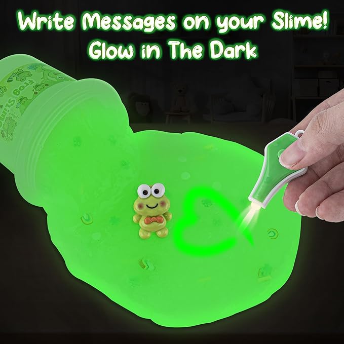 Frog Glow in The Dark Slime, Super Soft & Good Stretchy Green Slime, Slimes Party Favors for Kids, Slimes Sensory Toys for Birthday Easter Halloween Christmas Girls Gifts & Boys Gifts