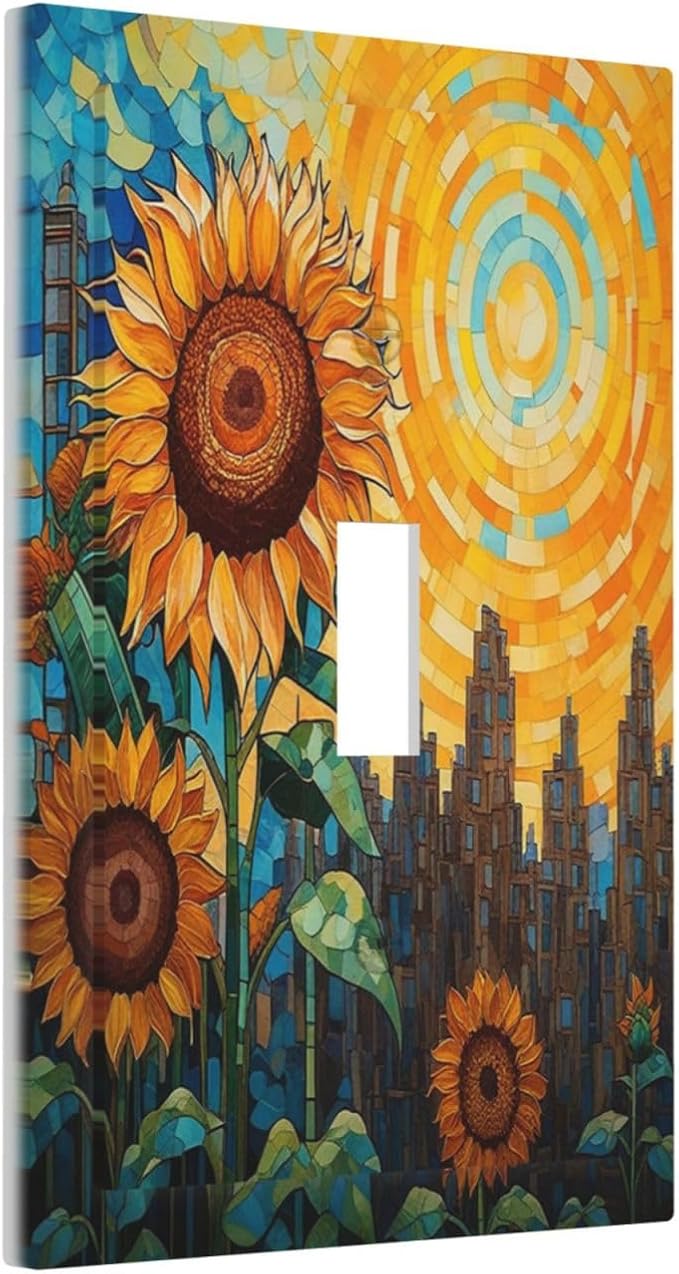 Abstract Sunflower Graffiti Floral Paint Art Flower Decorative Light Switch Cover 1 Gang Single Toggle Device Electrical Faceplate Switchplates Decorator Outlet Wall Plate for Bedroom Living Room