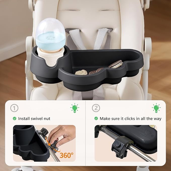 Li & Zhao Universal Stroller Snack Tray Attachment - Universal Snack for Cloud Cup Holder Stroller Tray Attachment Plastic Accessories for Baby,Toddler(Black)