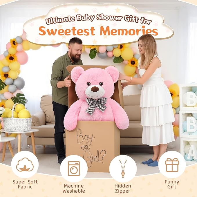 MorisMos Big Teddy Bear, 55inch Large Big Teddy Bear Plush, Lifesize Stuffed Animals Gifts for Girlfriend, Pink