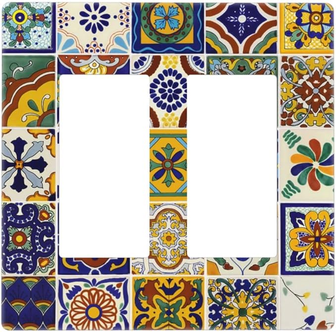 Yellow Mexican Moroccan Sun Tile 2 Gang Double GFCI Decorator Rocker/decorator Light Switch Cover Decorative Outlet Wall Plate Electrical Faceplate Screwless