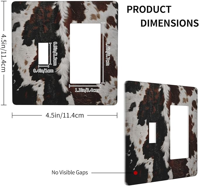 Cowhide Print Abstract Animal Fur Rustic Outlet Covers 1 Toggle 1 Rocker Combination Decorative Wall Plate Electrical Switch Plates Light Switch Cover Plate for Farmhouse Home Decor