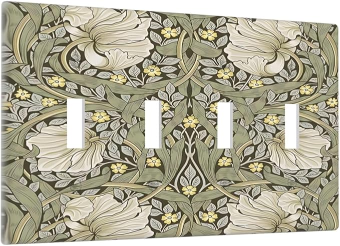 William Morris Pimpernel Flowers Plant Floral Light Switch Covers Quad Toggle Electrical Faceplate 4 Gang Wall Plate Decorative Switch Plates Cover for Farmhouse Living Room Decor