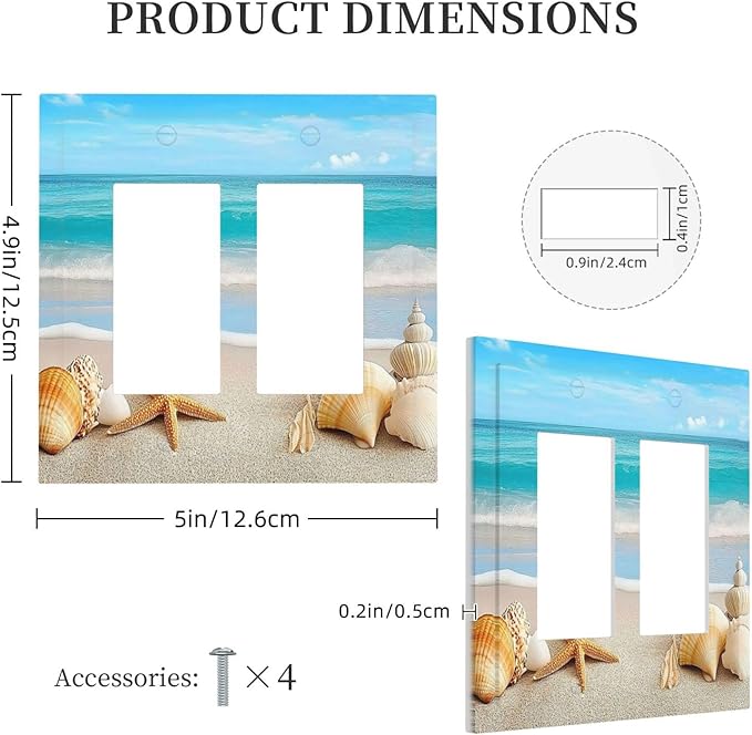 Decorative Outlet Covers Seashells Beach Starfish Scallop 2 Gang Double Gfci Rocker Electrical Wall Panels Light Switch Cover Plate For Bathroom Home Decor