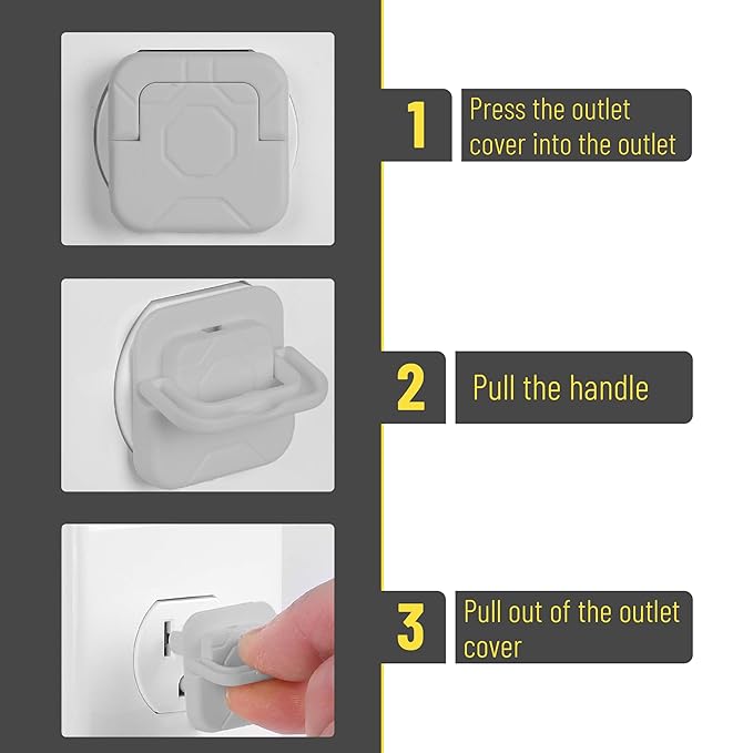 Bates- Electrical Outlet Covers Baby Proofing, 10 Pack, Gray, ABS Plastic, 3-Prong Safety Plug Covers with Hidden U-Ring Design, Childproof Electrical Outlet Protectors for Home & Office