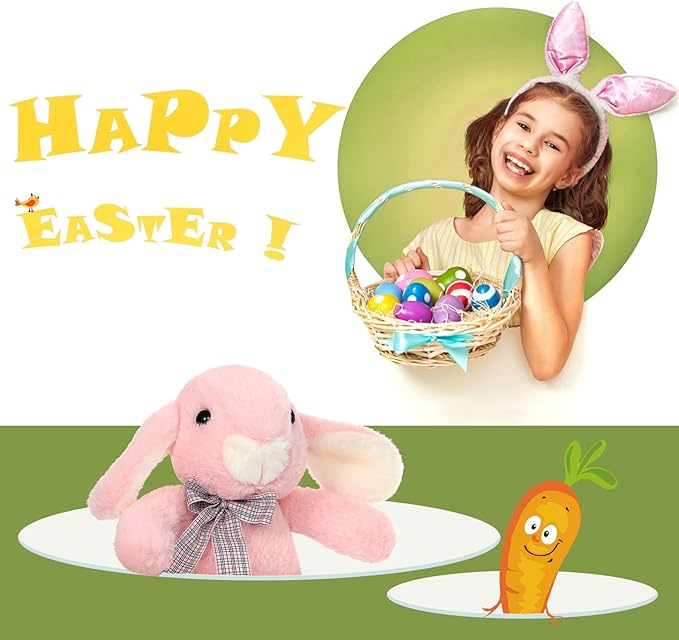 BENINY Easter Bunny Stuffed Animal 14" in Bulk, 3Pcs Cute Stuffed Bunny Rabbit Plush Toys Gift for Girls Kids, Grey/White/Pink