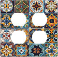 Mexican Talavera Tiles Floral Outlet Covers 2 Gang Double Duplex Decorative Light Switch Covers Electrical Wallplates Socket Faceplate for Bathroom Kitchen Decor