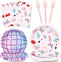 96Pcs Era's Birthday Party Plates and Napkin Women Music Birthday Party Supplies Iridescent Disco Dessert Plates Music Tableware Set for 24 Guest Bachelorette Decorations