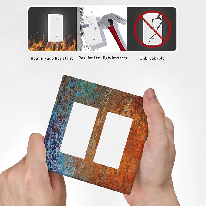 Decorative Switch Plate Covers Vintage Copper Rust 2 Gang Double Rocker Decora Light Switch Cover Red Celestial Blue Flatprint Dual Outlet Wall Plate Electrical Faceplate GFCI for Room Decor