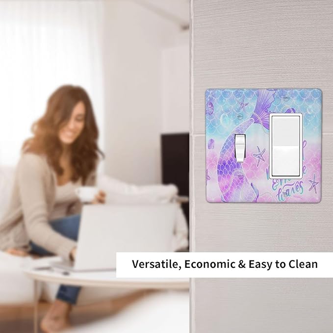 Purple Mermaid Tail Scales 2 Gang Single Toggle/Rocker Combination Light Switch Cover Decorative Wall Plate Cover Electrical Faceplate Art Decor