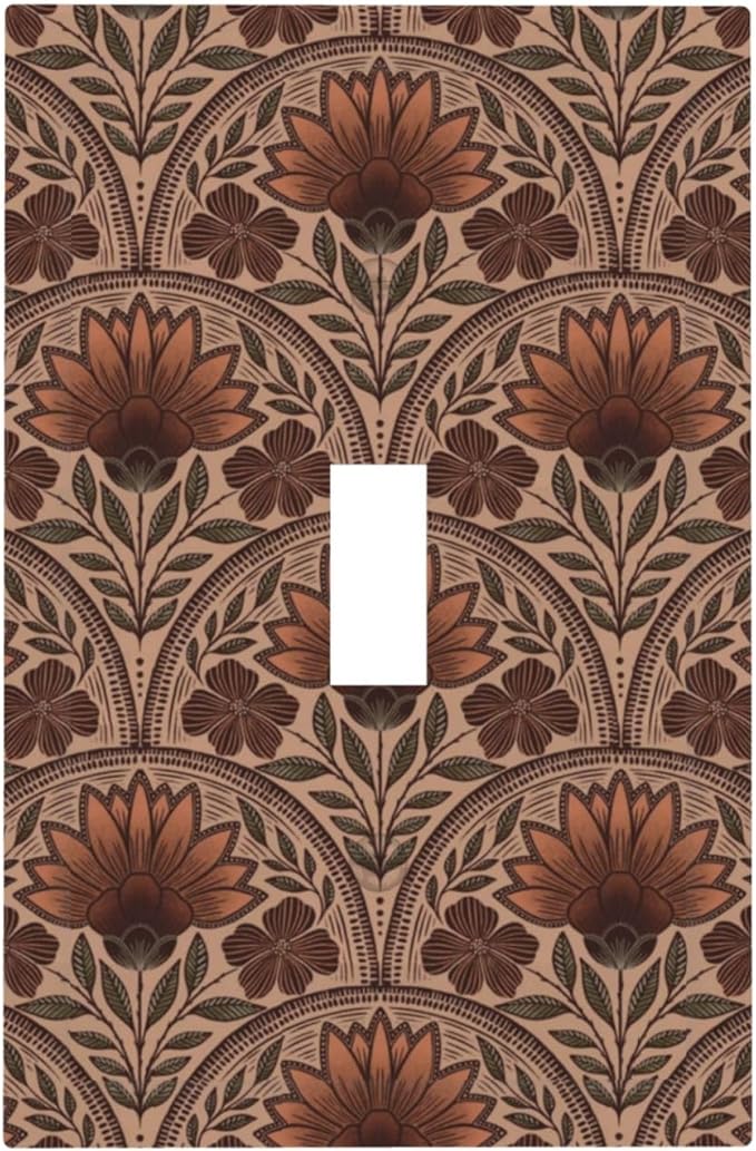 Earth Tone Floral Rustic Damask Boho Flower Decorative Light Switch Cover 1 Gang Single Toggle Device Electrical Faceplate Switchplates Decorator Outlet Wall Plate for Farmhouse Home Decor