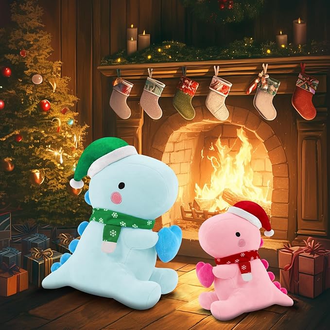 SQEQE Dinosaur Plush Pillow, Cute Loving Stuffed Dinosaur with Heart, Christmas Stuffed Animal Plush Toys Gift for Her Girls Kids (Pink, 20 Inch)