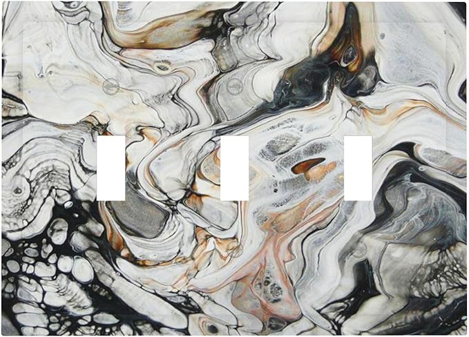 Black Gold Marble Texture Modern Abstract Print Decorative Switch Plates 3 Gang Wall Plate Triple Toggle Light Switch Cover Faceplate Electrical Wall Panels for Bathroom Kitchen Decor