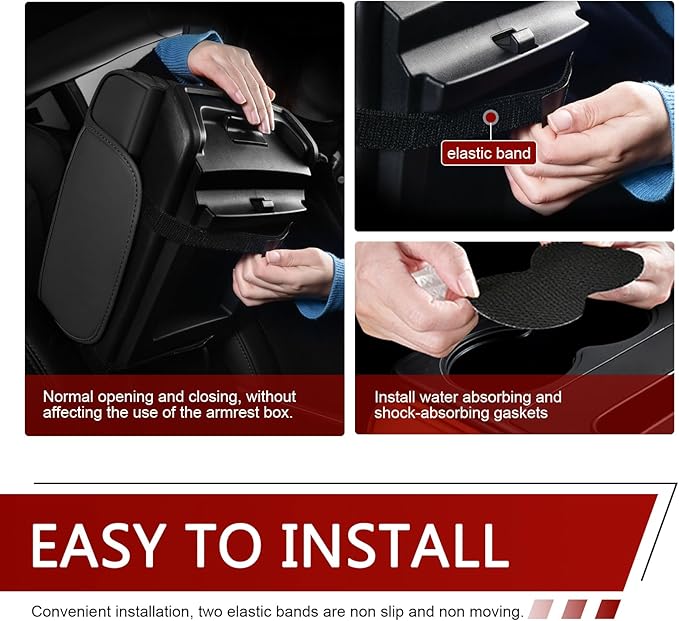 Car Center Console Cover, Upgrade 5-in-1 Genuine Leather Thickened Armrest Box, Armrest Storage Box with Cup, Universal Car Accessories Interior Organizers, for Most Cars (Black)