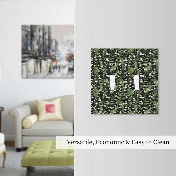 Boho Floral Green Leaves White Flowers Decorative Switch Plates 2 Gang Double Toggle Outlet Light Switch Cover Wall Plate Electrical Faceplate for Farmhouse Bed Room Decor