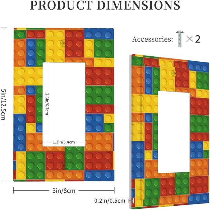 Outlet Covers Colorful Building Block 1 Gang Duplex Light Switch Cover Plate Decorative Wall Plates Electrical Switchplate Receptacle for Kids Room Home Decor（2 Pack）