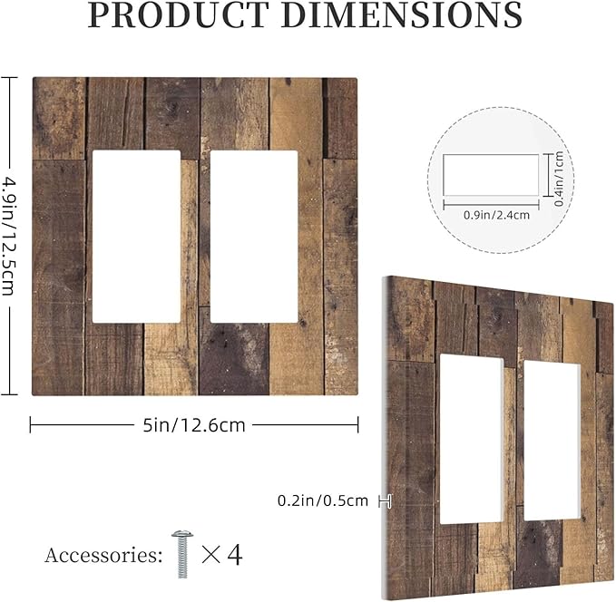 Cool Brown Wood Style Vintage Rustic Print Decorative Outlet Covers 2 Gang Double GFCI Rocker Electrical Wall Panels Light Switch Cover Plate for Farmhouse Home Decor