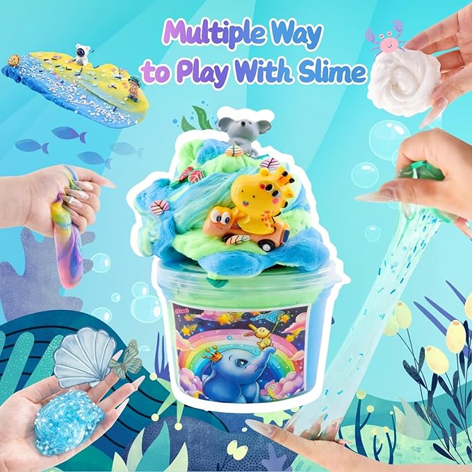 Slime 7 Pack for Kids,Cloud Slime kit Super Soft and Non-Sticky,Stress Relief Blue Clear Slime Set Toy for Christmas Day,DIY Butter Slime Party Favor for Birthday Valentine's Day Easter Gift