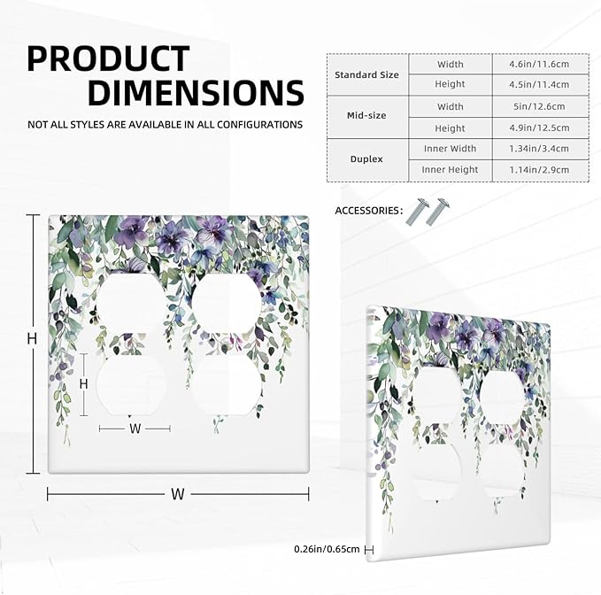 Decorative Light Switch Cover Plate Blue Purple Eucalyptus Leaves Boho Botanical 2 Gang Decorative Switch Plates 1 Toggle Duplex Combo Outlet Covers GFCI Plug Covers Wallplates for Bathroom Home Decor