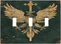 Medieval Retro Golden Eagle Totem Decorative Switch Plates 3 Gang Wall Plate Faceplate Electrical Wall Panels Triple Toggle Light Switch Cover for Bedroom Living Room Decor