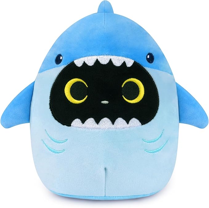 Black Cat Plush, Cute Shark Black Cat Stuffed Animal, Kawaii Soft Plush Toy for Kids, Great Birthday Gift Home Decor Toys Gift for Kids Girls Boys Adults (8 Inch)