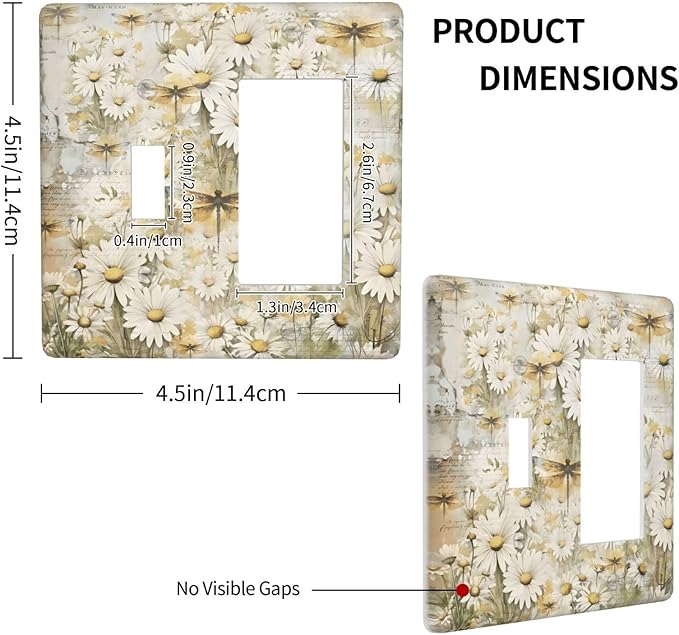 Vintage Letter Paper Wildflowers Dragonfly Daisy Floral Outlet Covers 1 Toggle 1 Rocker Combination Decorative Wall Plate Electrical Switch Plates Light Switch Cover Plate for Farmhouse Bedroom Decor