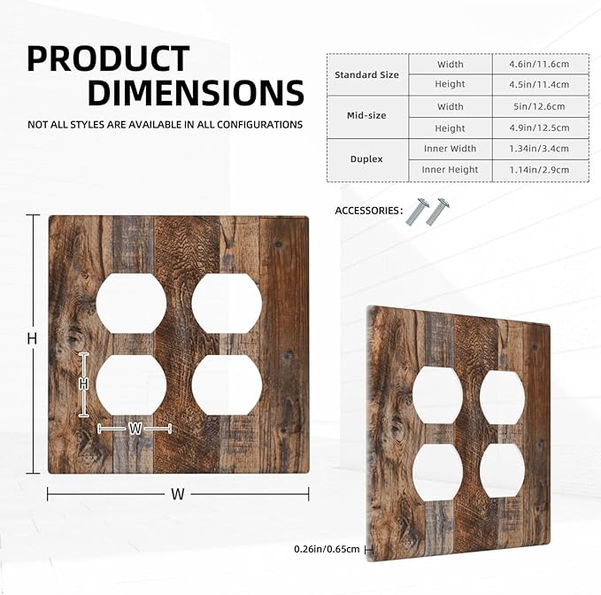 Vintage Board Rustic Brown Wood Texture Outlet Covers 2 Gang Double Duplex Decorative Light Switch Covers Electrical Wallplates Socket Faceplate for Farmhouse Home Decor