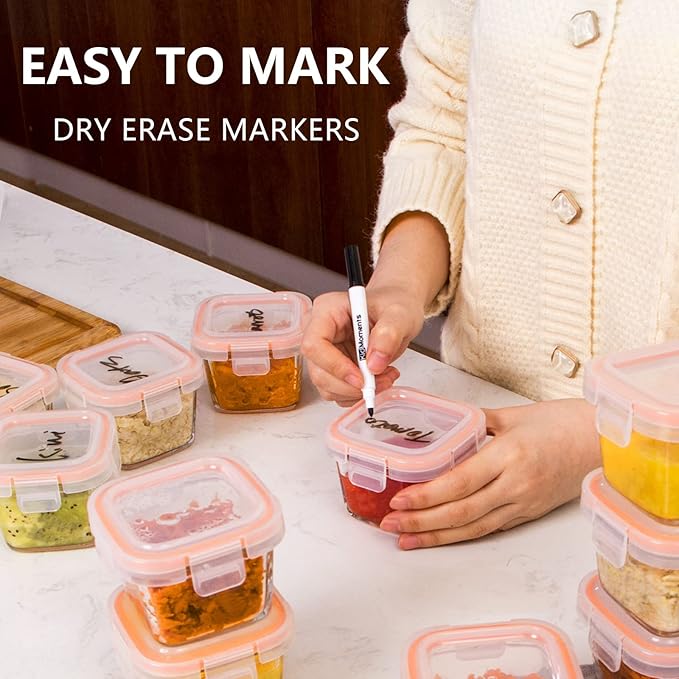 Luvan 6oz Baby Food Storage Containers, 12-Pack Baby Food Jars with Lids LeakProof, Baby Food Containers Glass Stackable, Freezer/Microwave/Dishwasher Safe, Ideal for Fruit Purees and Vegetable Mashes