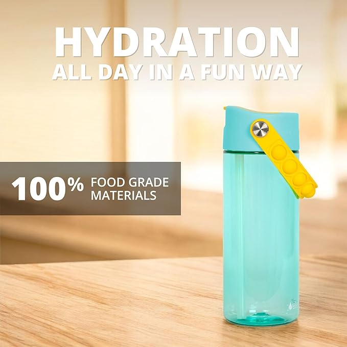 Elemental Water Bottles for Kids - Splash Kids Water Bottle for School with Pop-it Handle - BPA Free Tritan Plastic Water Bottle with Straw Leak Proof when Spout is Closed - Lemon Sky - 18oz